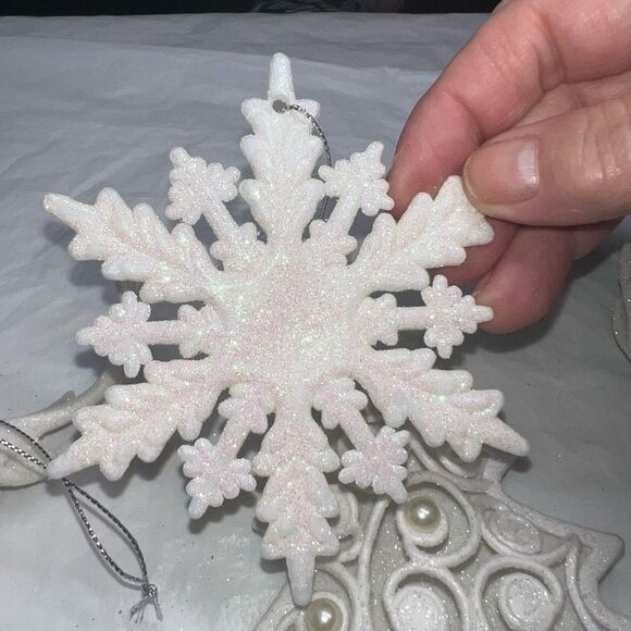 Set of Four Winter Wonderland White and Sparkle Ornaments - Picture 7 of 8